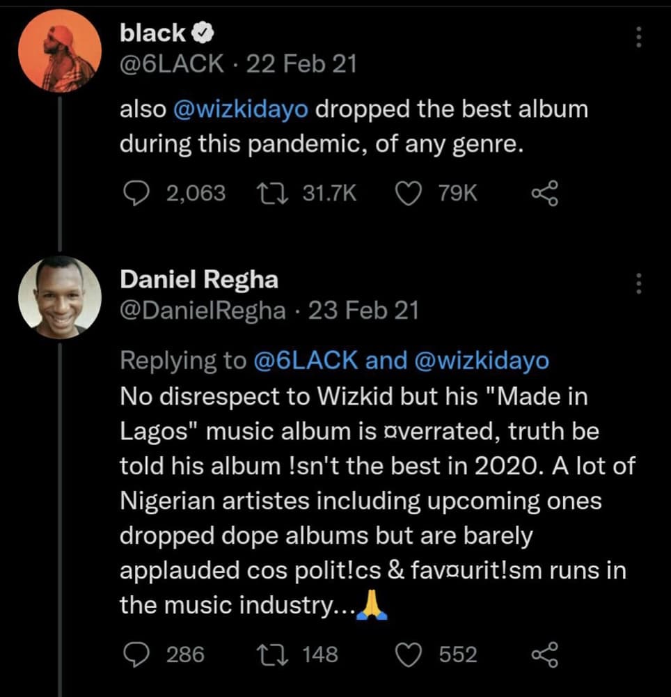 US rapper, 6lack tells Daniel Regha Shut Up on Twitter