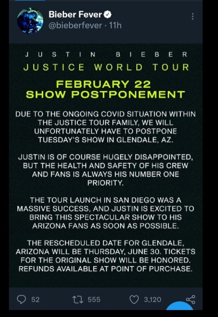 Justin Bieber postponed las vegas as he test positive for covid-19